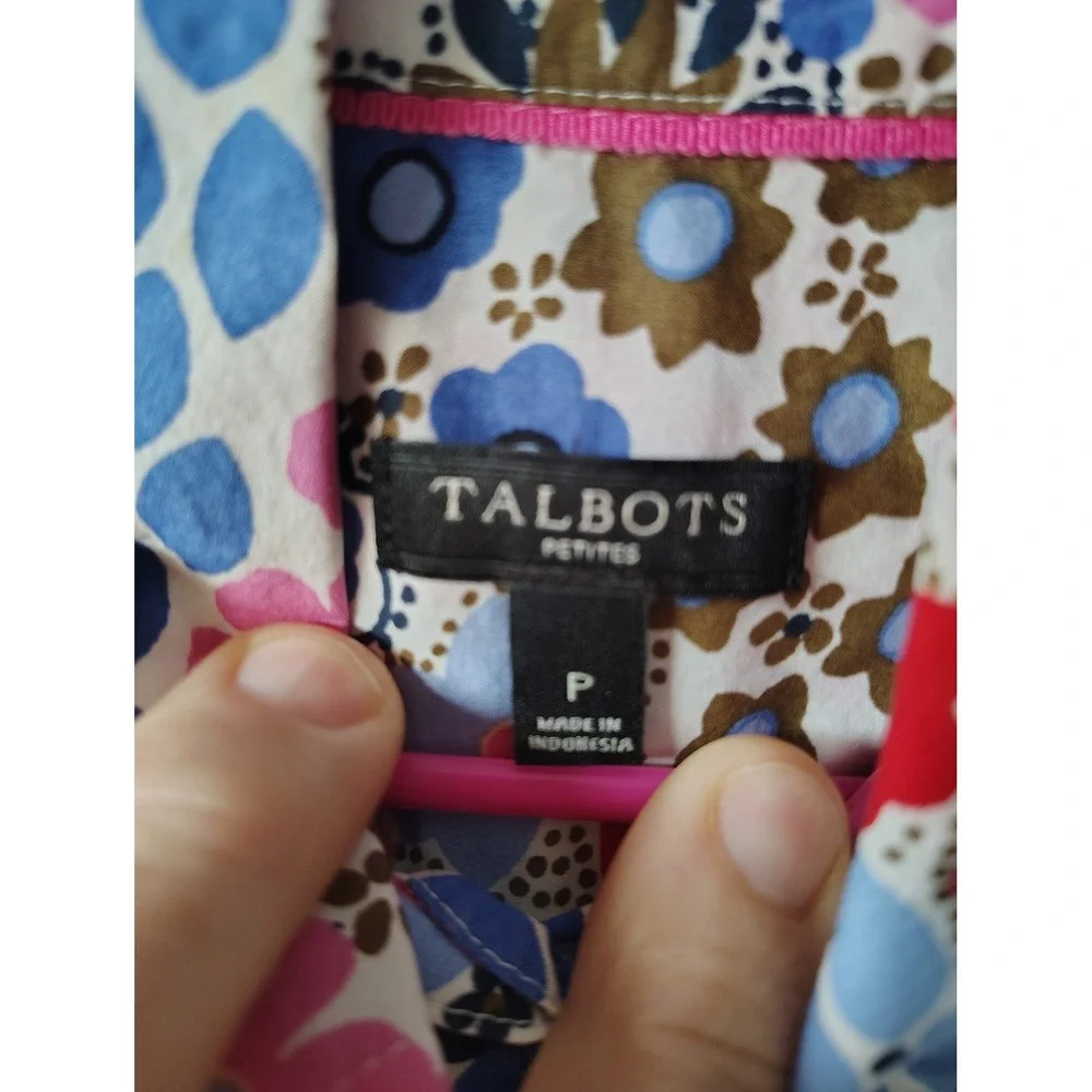 Talbots Petites Floral Button Down Shirt Long Sleeve Multi Color Size P